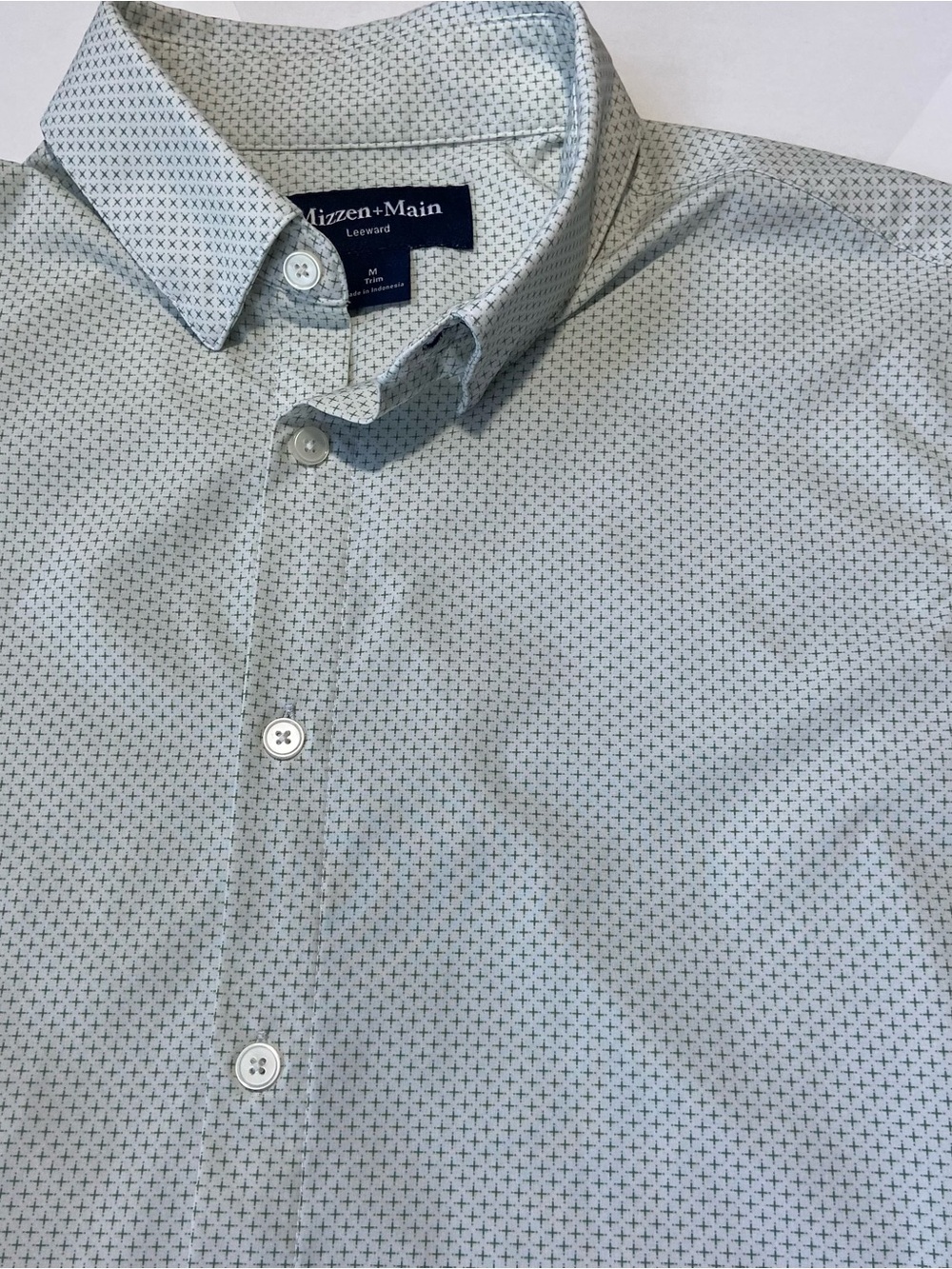 Mizzen + Main Leeward Shirt Mens Medium White Green Cross Pattern Performance M